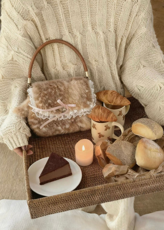 Deer Print Faux Fur Crossbody Bag with Ear Detail