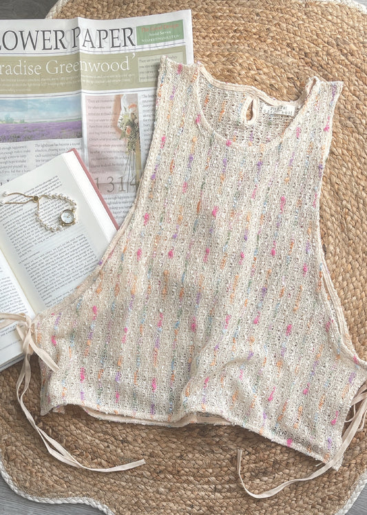 Pit a Pat Women's Cream Knit Tank Top with Adjustable Tie-Up Sides