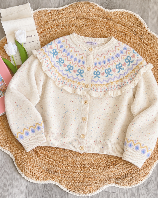 Pit a Pat Pastel Fair Isle Ruffle Knit Cardigan | Cottagecore Wool Sweater