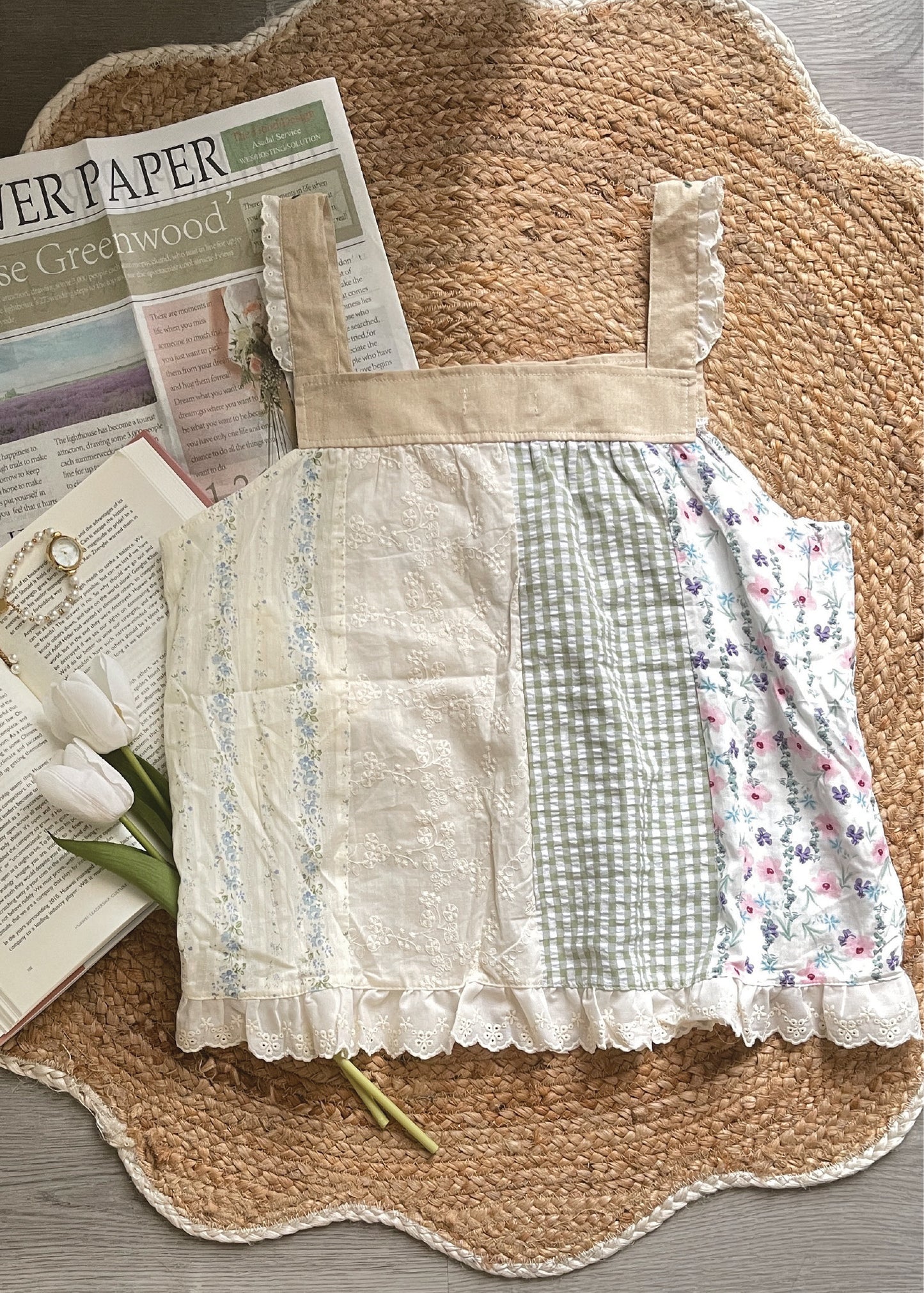 Pit a Pat Women’s Patchwork Tank Top with Floral Embroidery