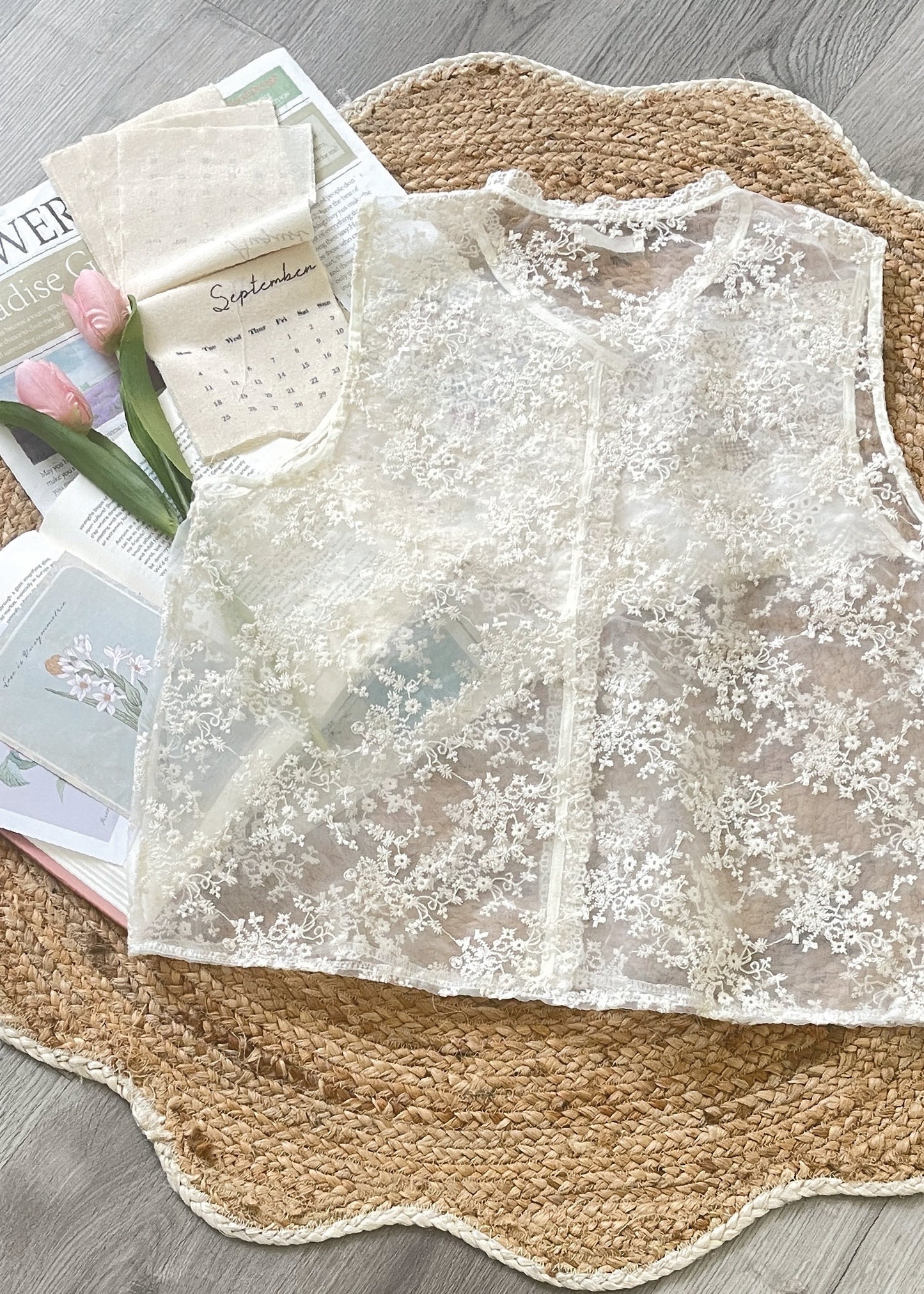 Pit a Pat Women’s Embroidered Organza Lace Tank Top