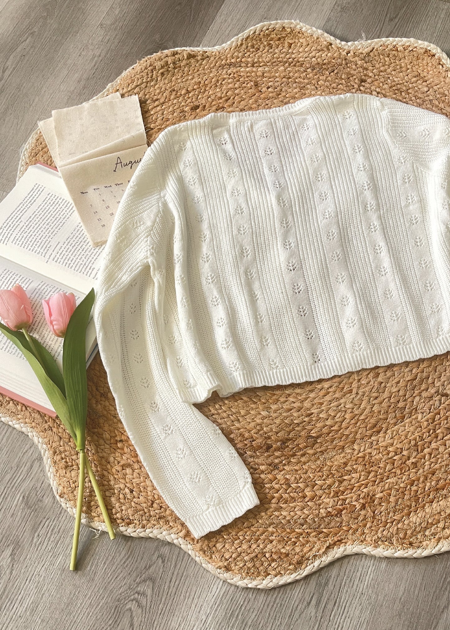 Pit a Pat Women’s Cream Scallop-Trim Knit Cardigan