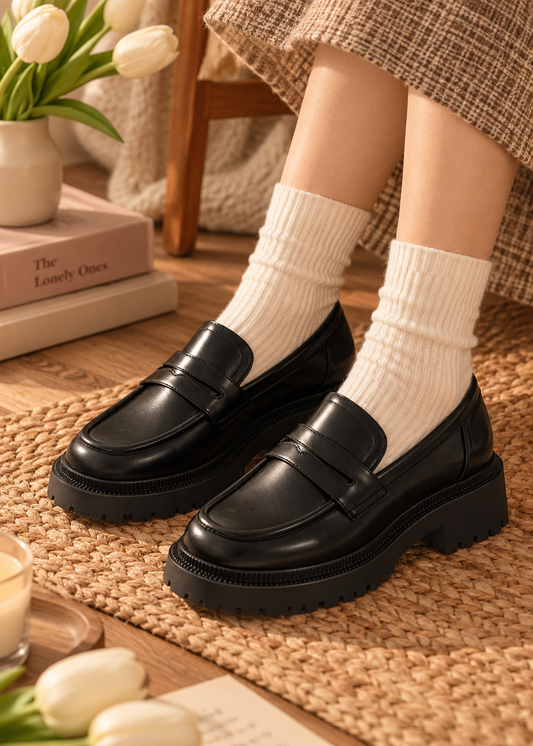 Pit a Pat Vintage Classic Leather Penny Loafers | Chunky Platform Shoes