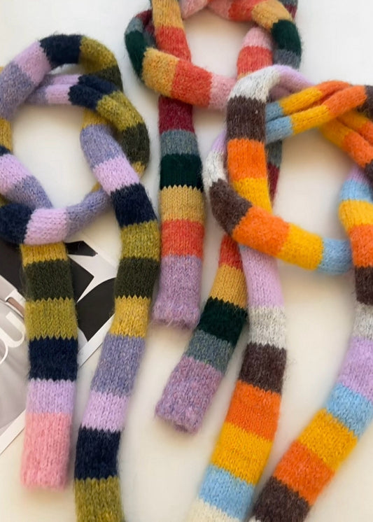 Color Striped Long Skinny Scarf – Cozy Knit Scarf