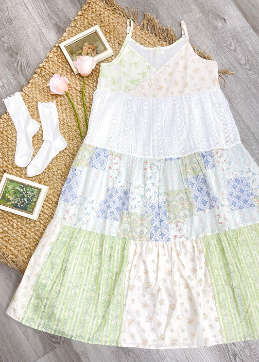Cottagecore Patchwork Floral Maxi Dress | Lace Tiered Summer Dress