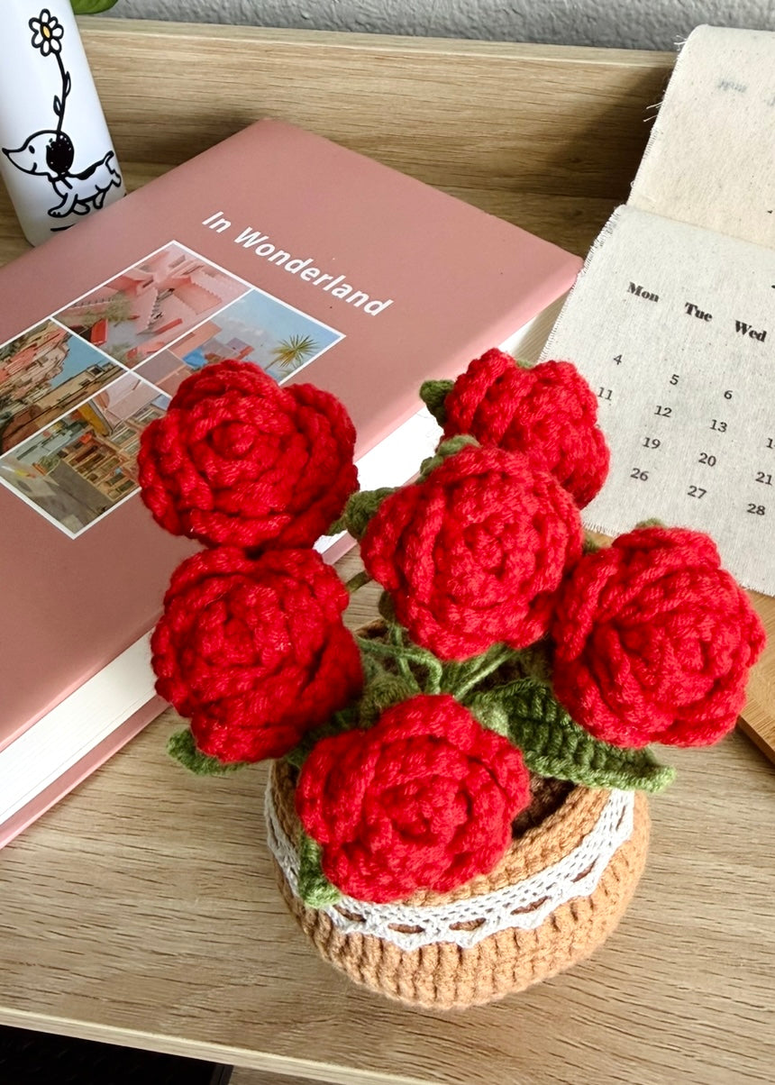 Handmade Crochet Rose Plant – Everlasting Flower Decoration for Home & Office