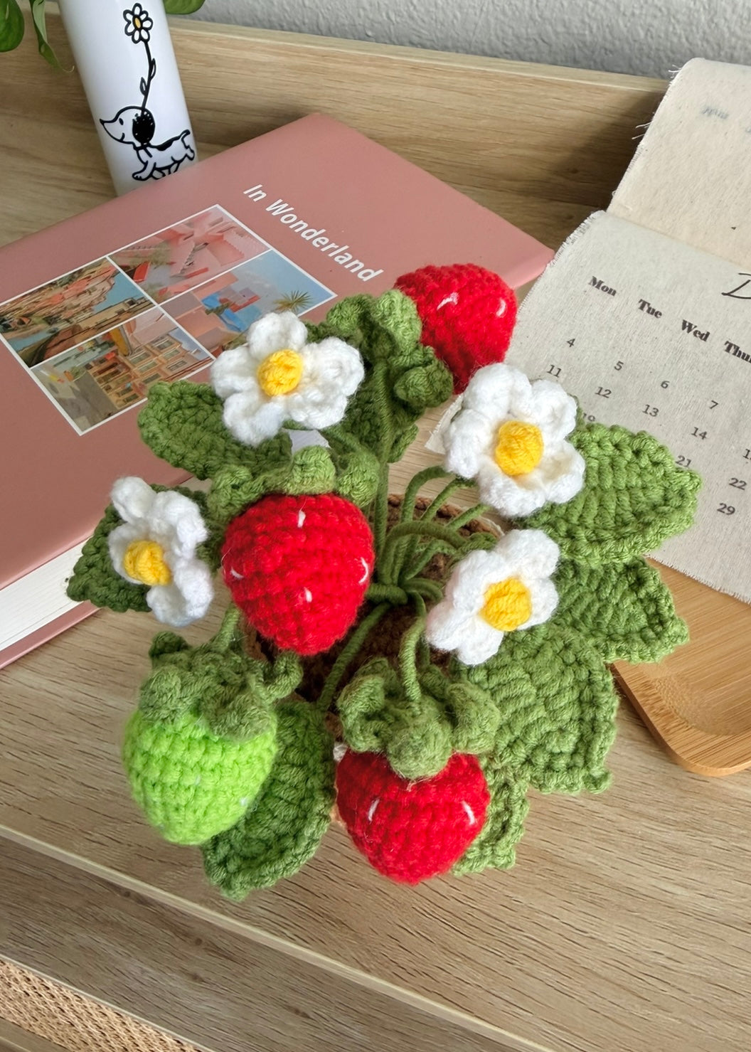 Handmade Crochet Strawberry Plant – Everlasting Flower Decoration for Home & Office