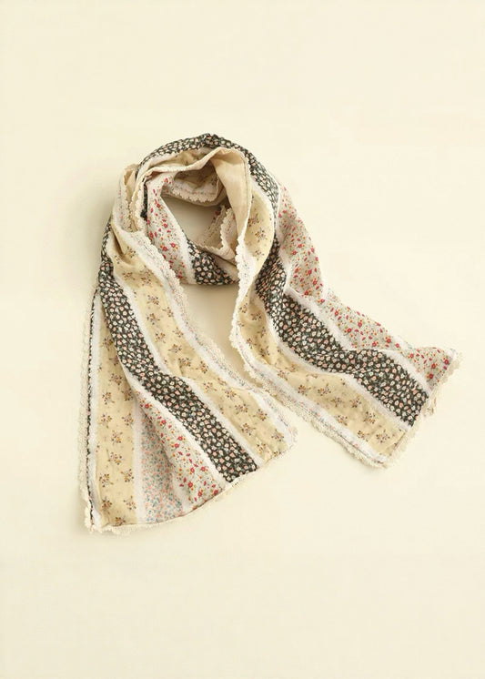 Cottagecore Patchwork Print Scarf with Lace Trim