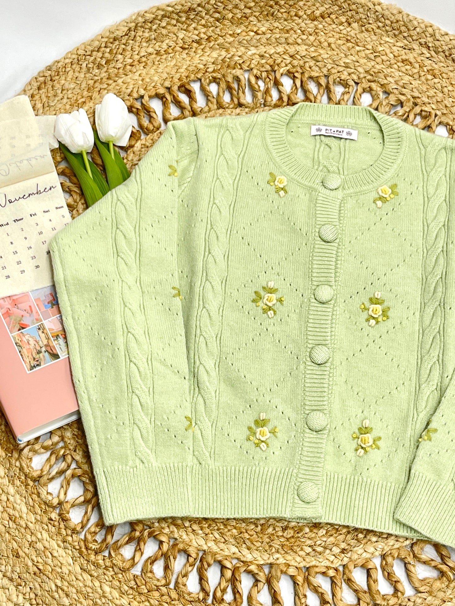 Crochet Rose Cable Knit Cardigan