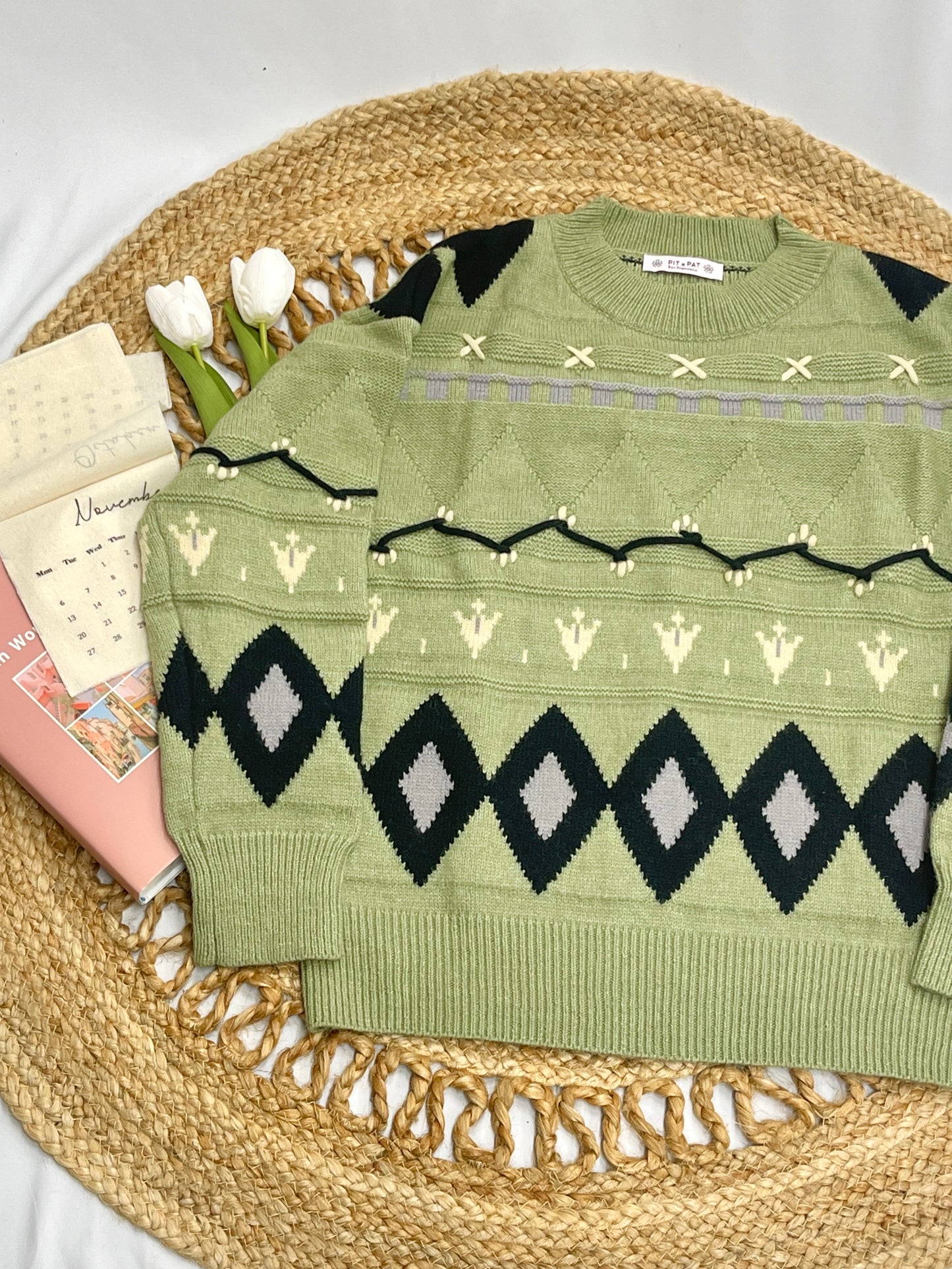 Green Old Days Pullover Sweater