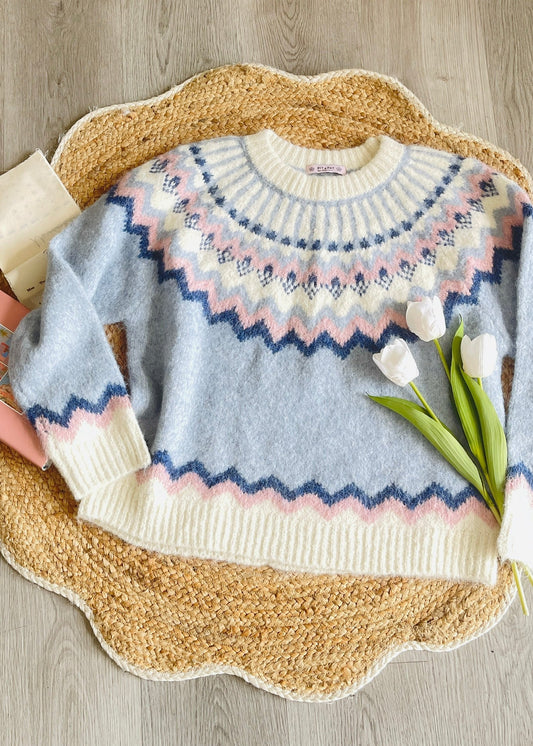 Blue Firework Pullover Oversized Sweater