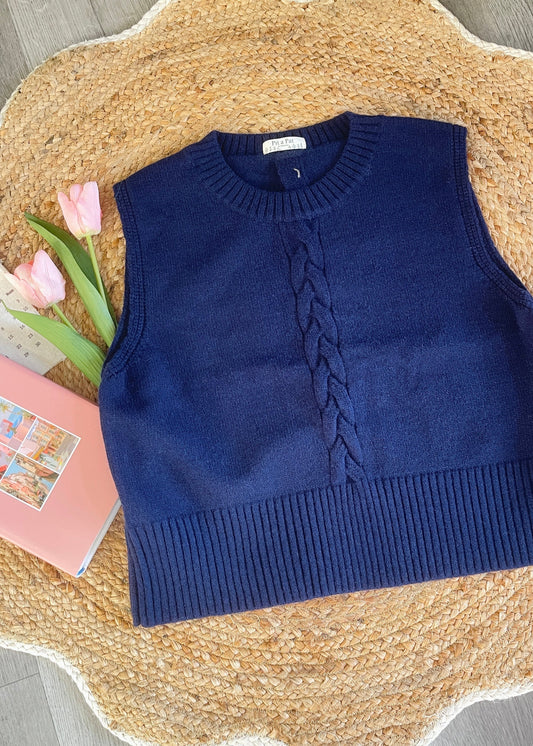 Navy Classic Open Back Knit Vest