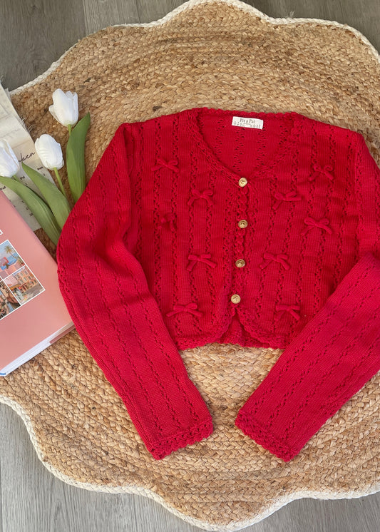 Red Balletcore Knit Cardigan