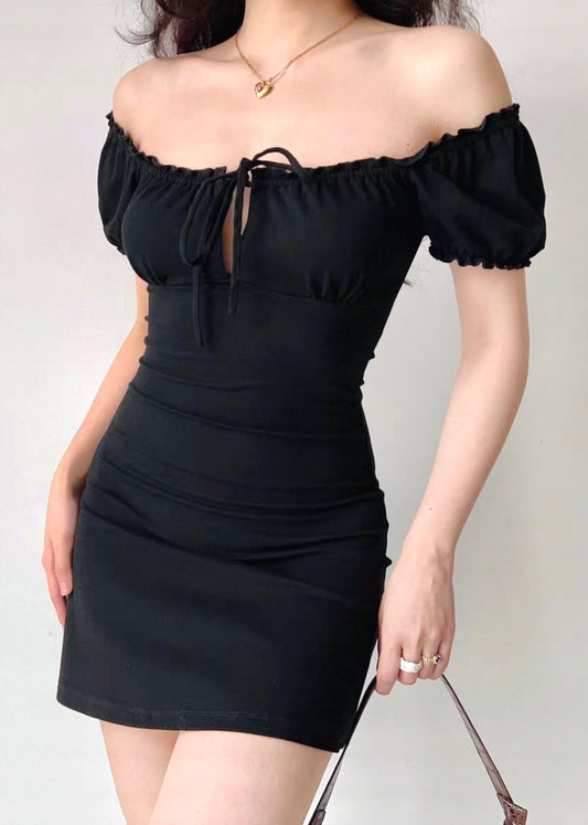 Black Bubble Sleeve Mini Dress