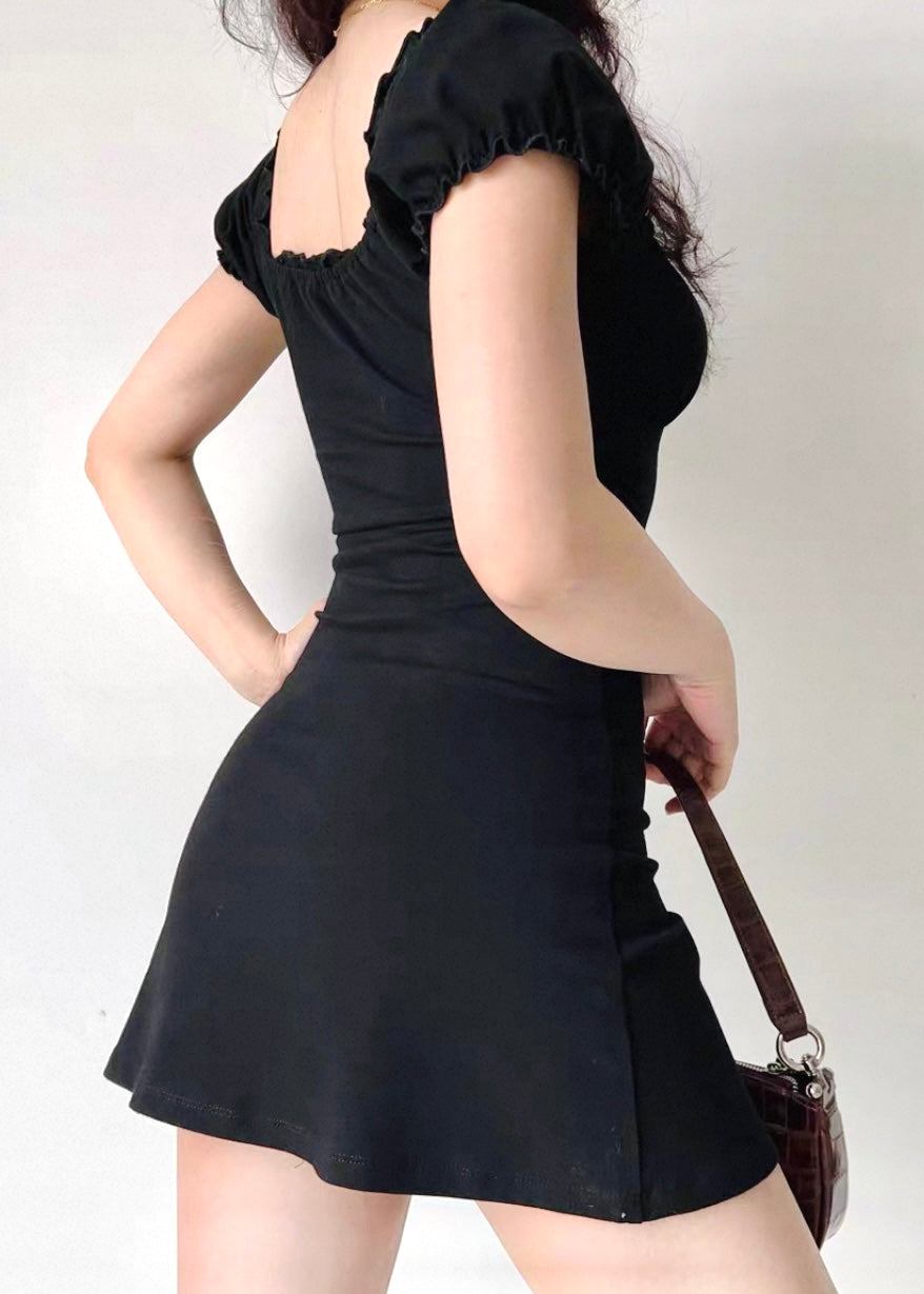 Black Bubble Sleeve Mini Dress