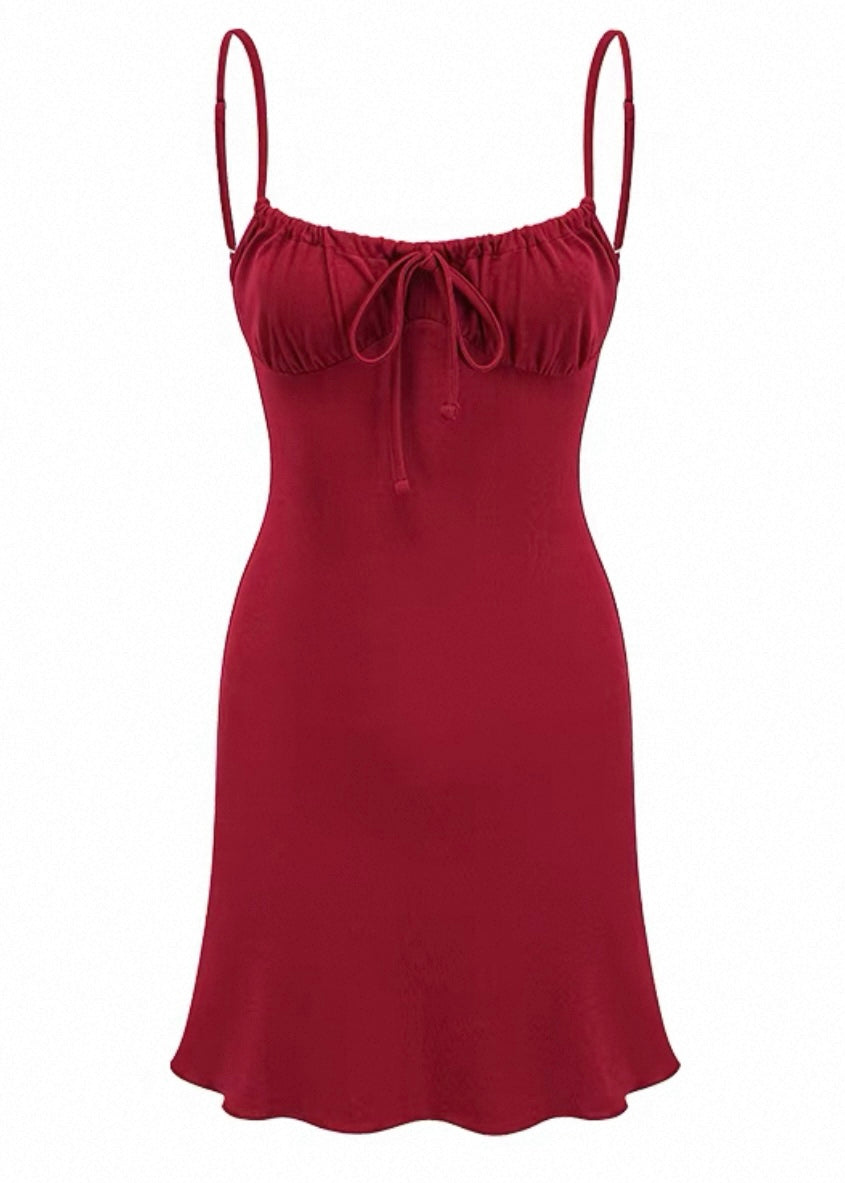 Red Drawstring Slim-Fit Mini Dress
