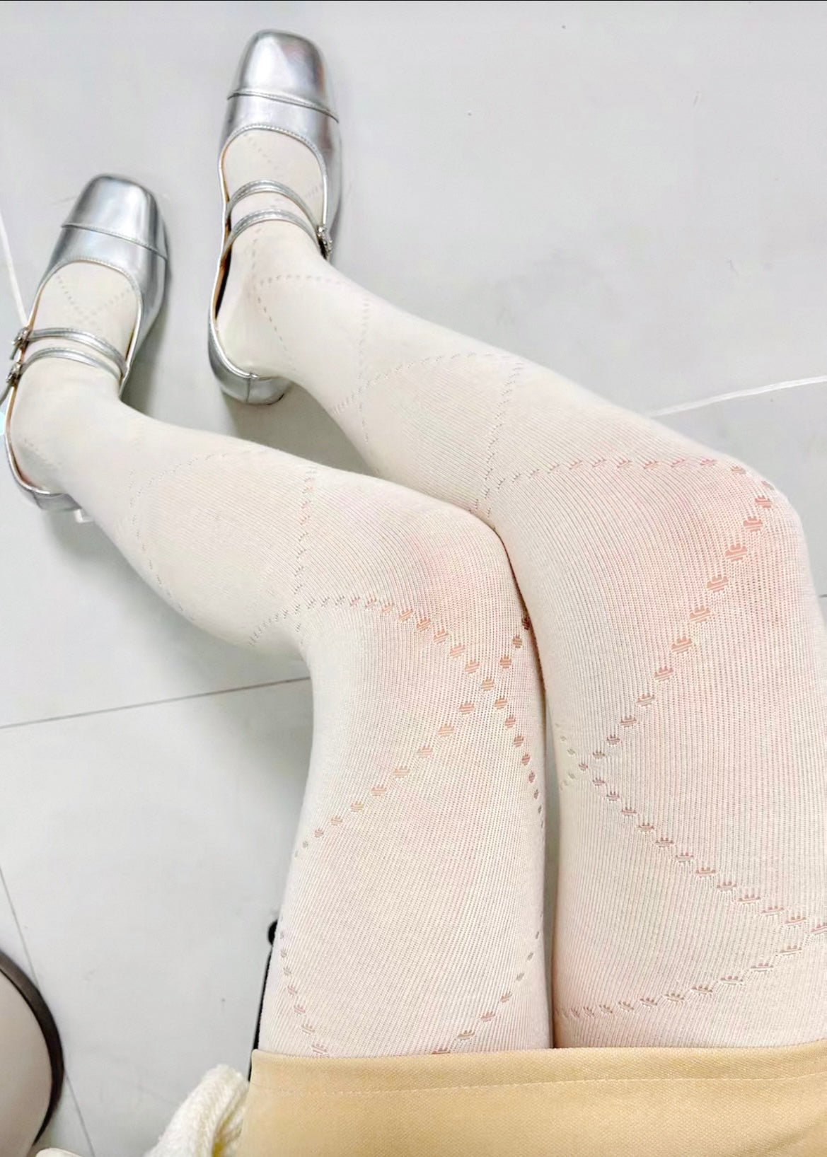 White Textured Cotton Tights