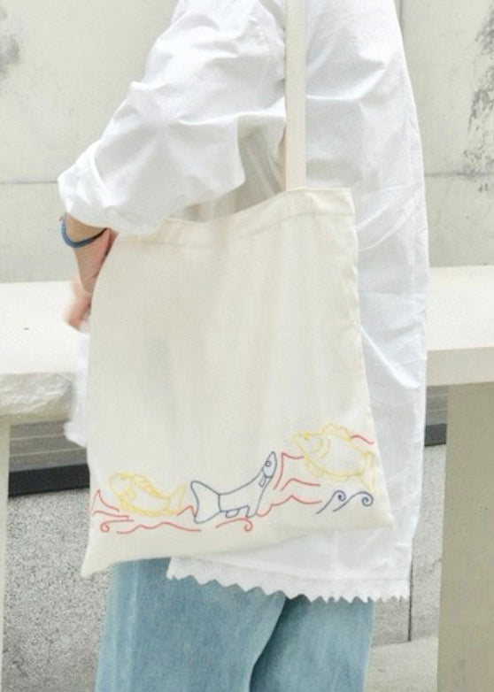 Blue Ocean Embroidered Canvas Tote Bag