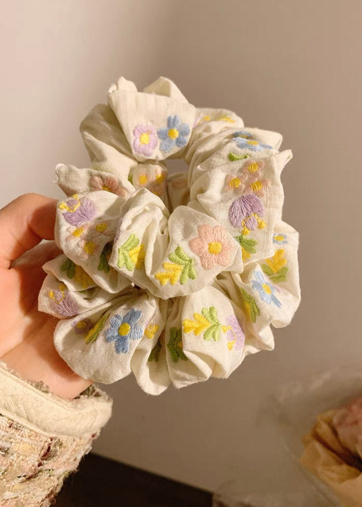 Embroidery Floral Hair Scrunchie