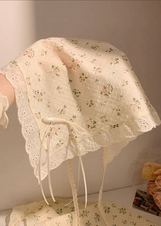 Lace Mineral Flower Headscarf with Ribbon Bow