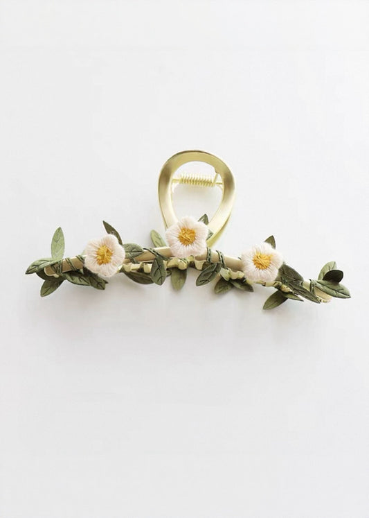 Faircore Hair Claw Clip with Ribbon and Floral