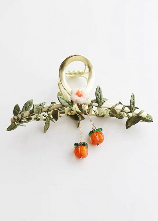 Faircore Hair Claw Clip with Ribbon and Persimmon
