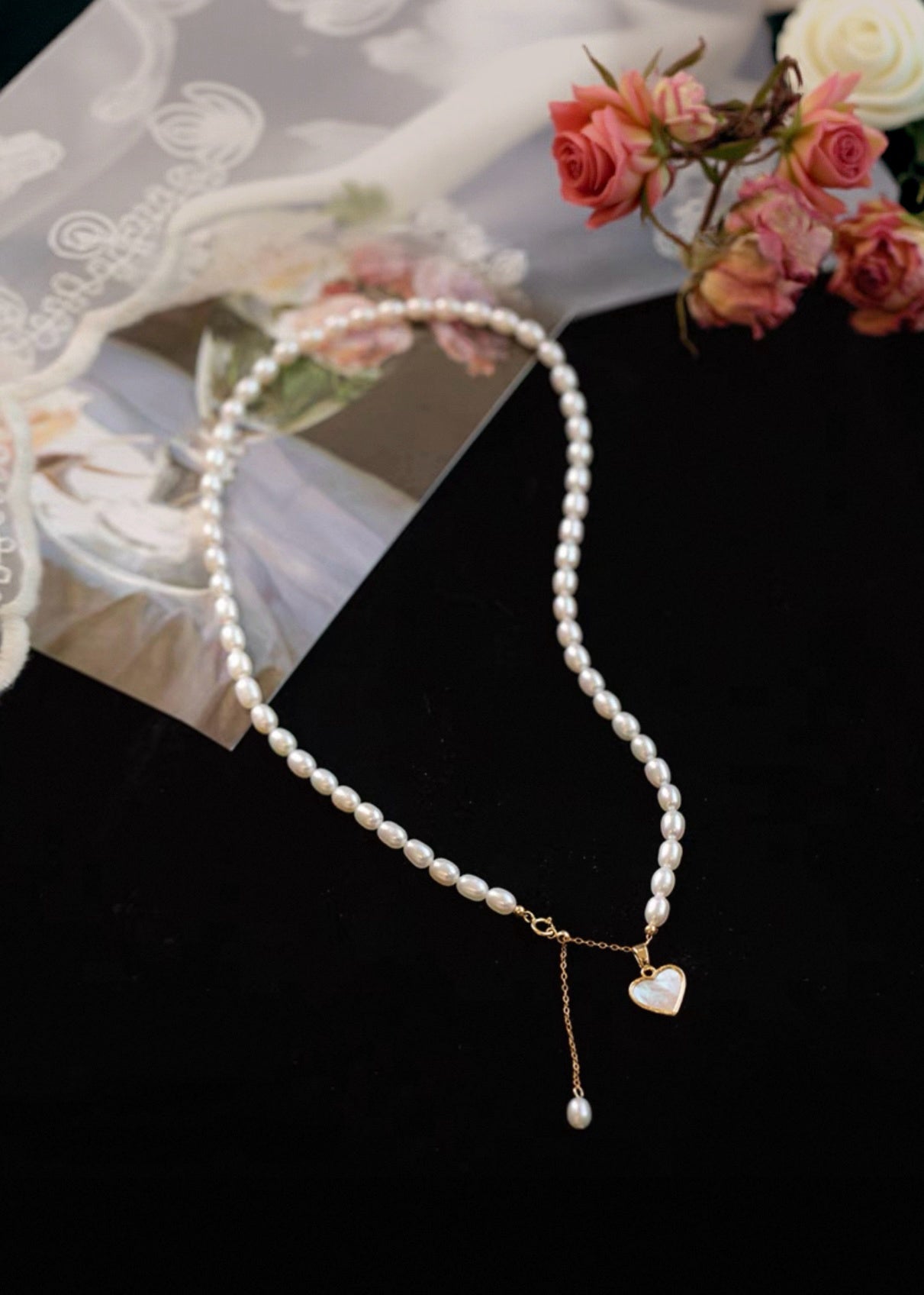 Pearl Heart Necklace – Elegant Heart Pendant with Single Drop Pearl