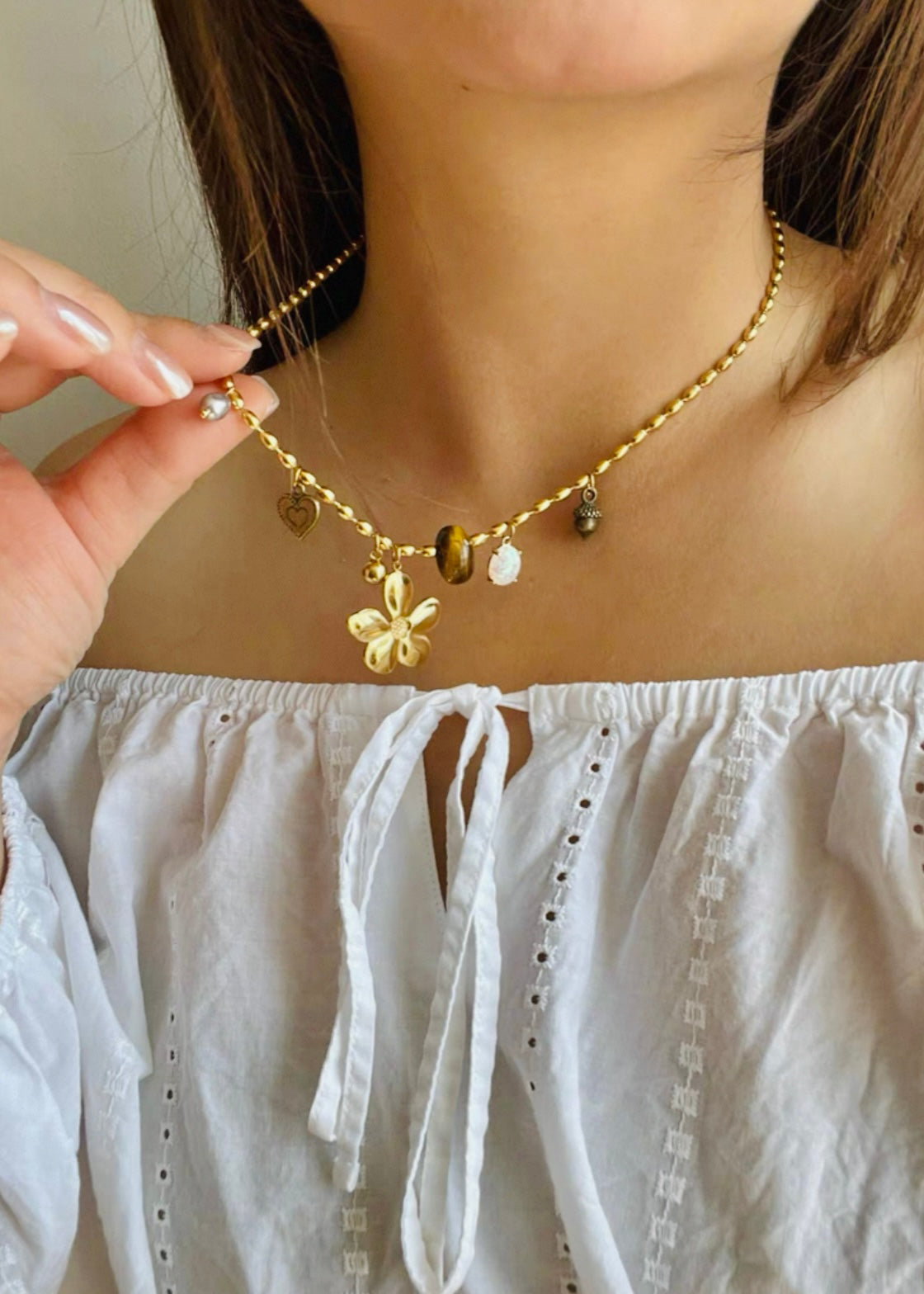 Fall Beaded Necklace with Flower & Seasonal Pendants