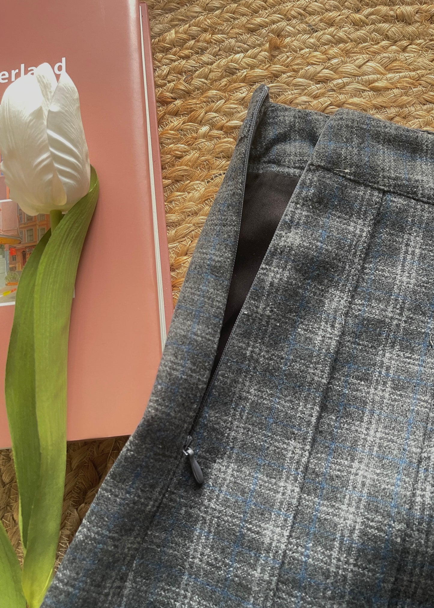 Woolen Plaid Mid-Length Skirt