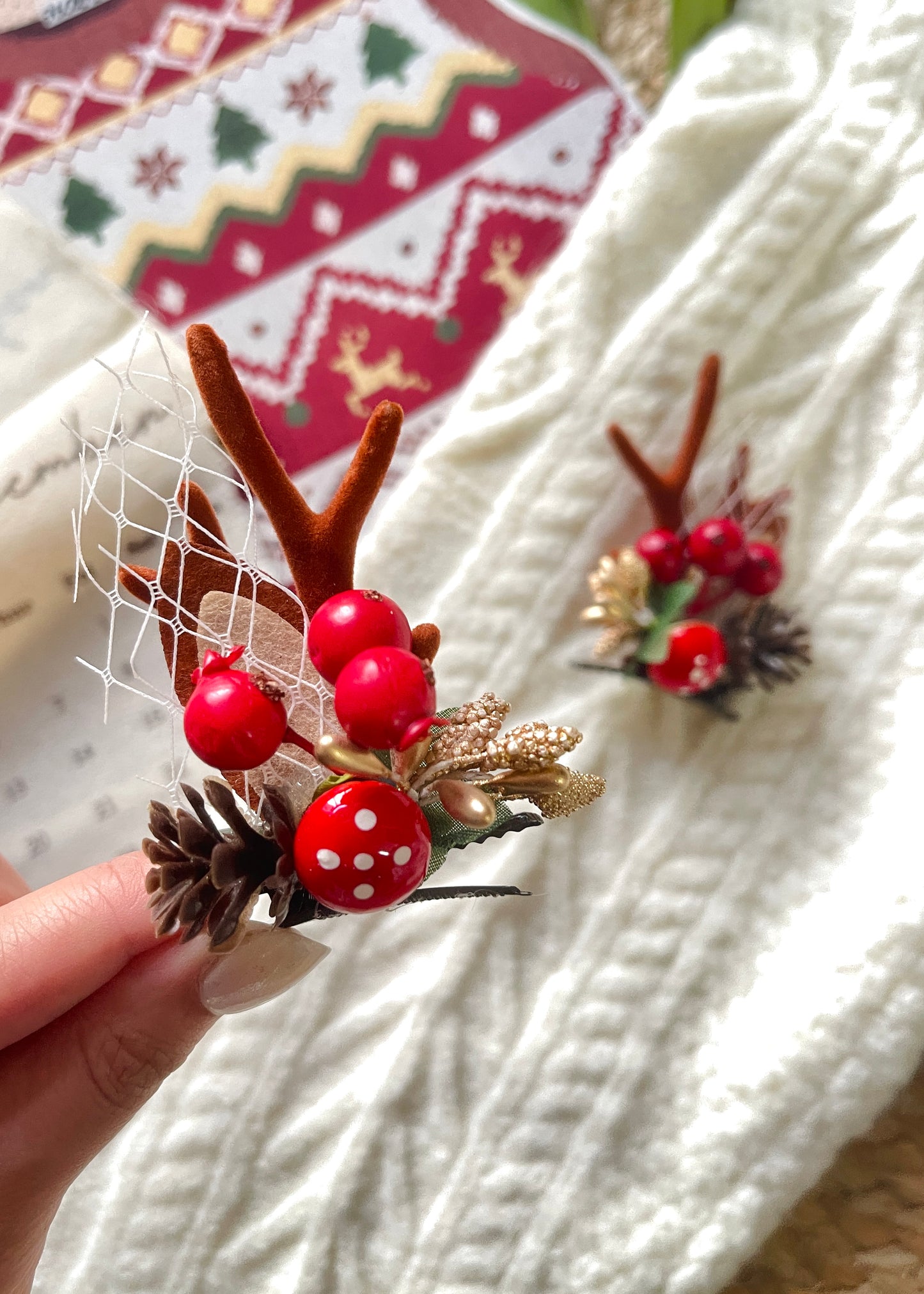 Christmas Deer Ear Clips – Cute Antler & Forest Accessory Set