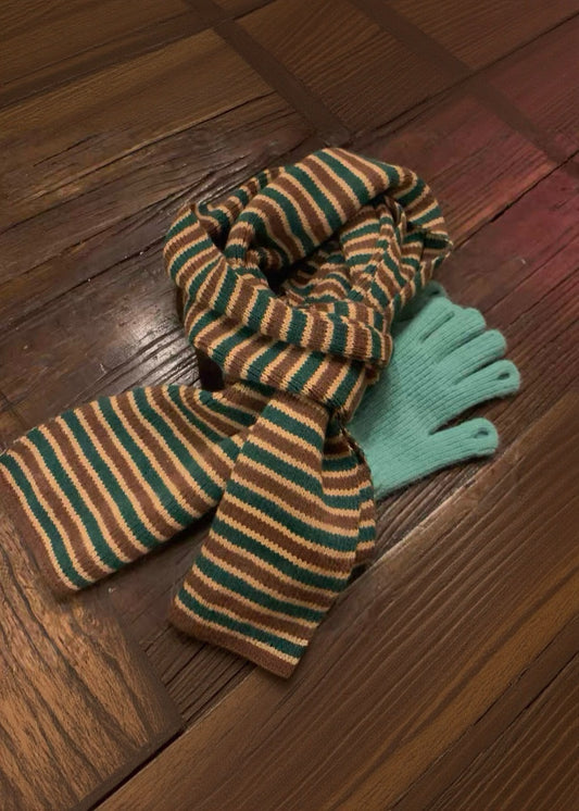 Retro Striped Knit Scarf – Two-Tone Cozy Winter Scarf