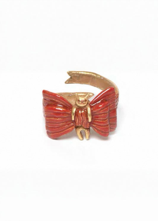 Bow Fairy 3D Resin Ring – Handmade Enamel Gold-Plated Adjustable Ring