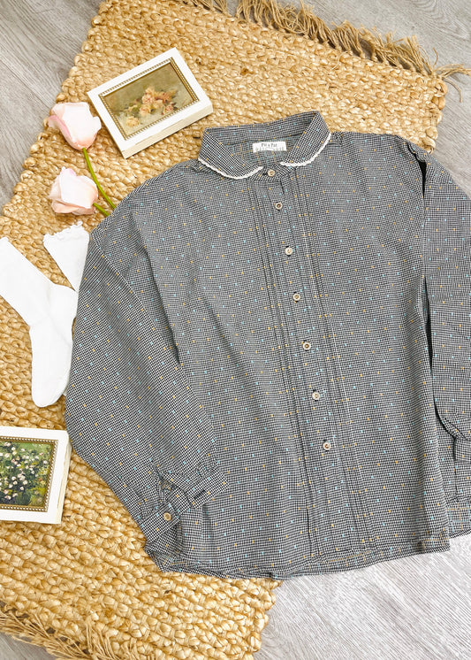 Women’s Black Plaid Lace-Trim Button-Up Shirt