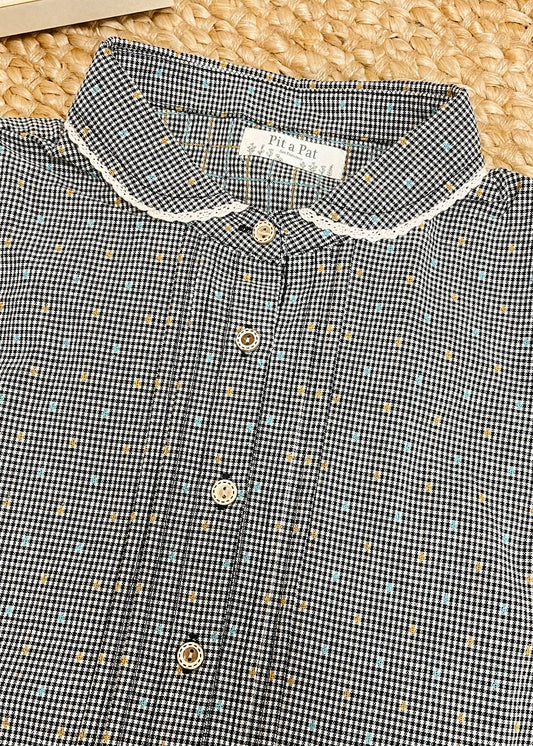 Women’s Black Plaid Lace-Trim Button-Up Shirt