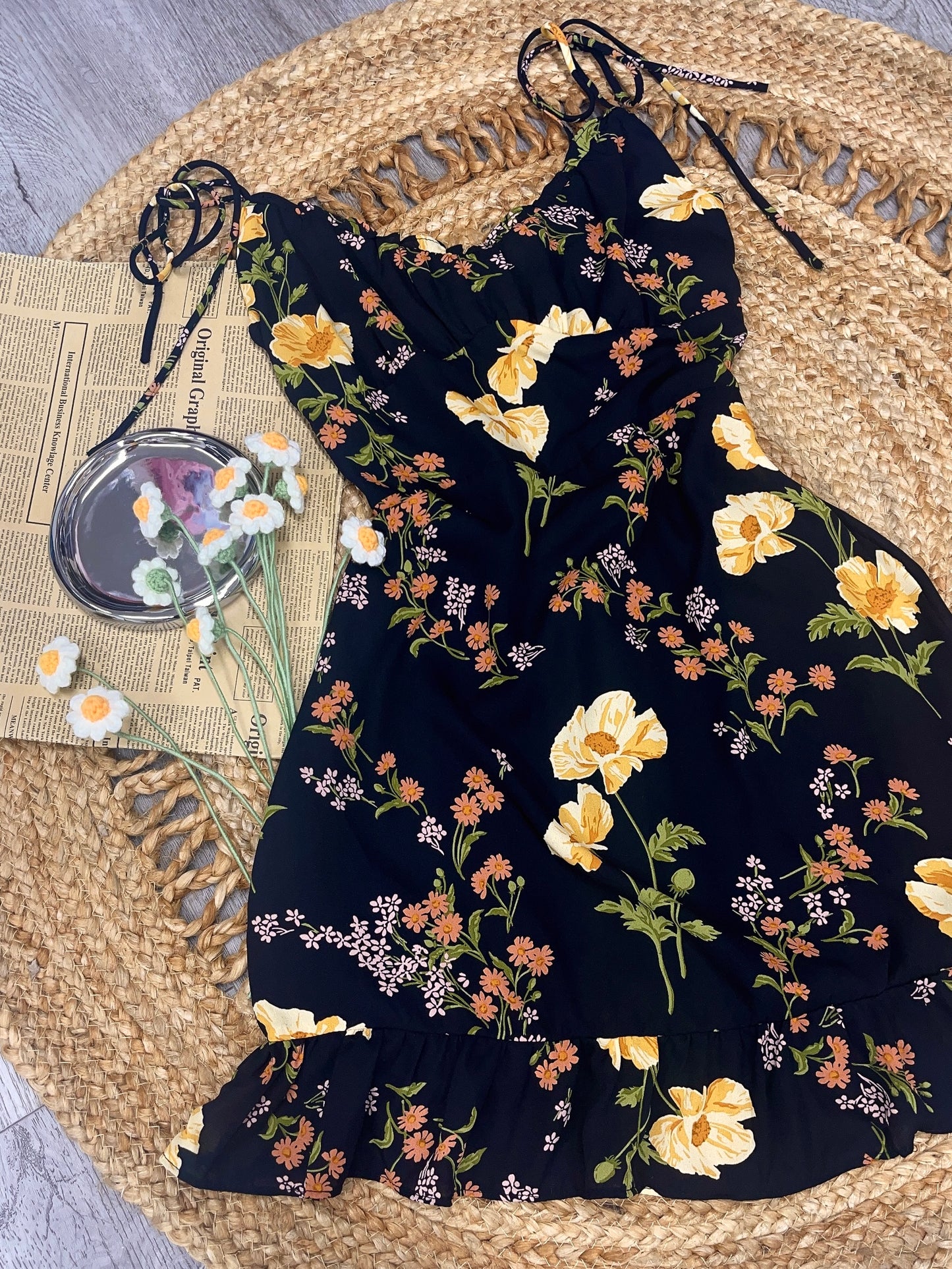 Black Floral Mini Dress