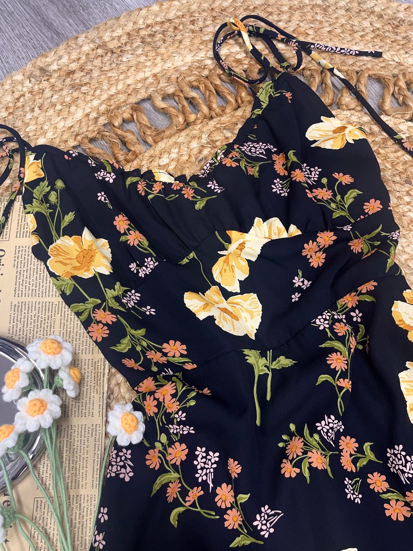 Black Floral Mini Dress