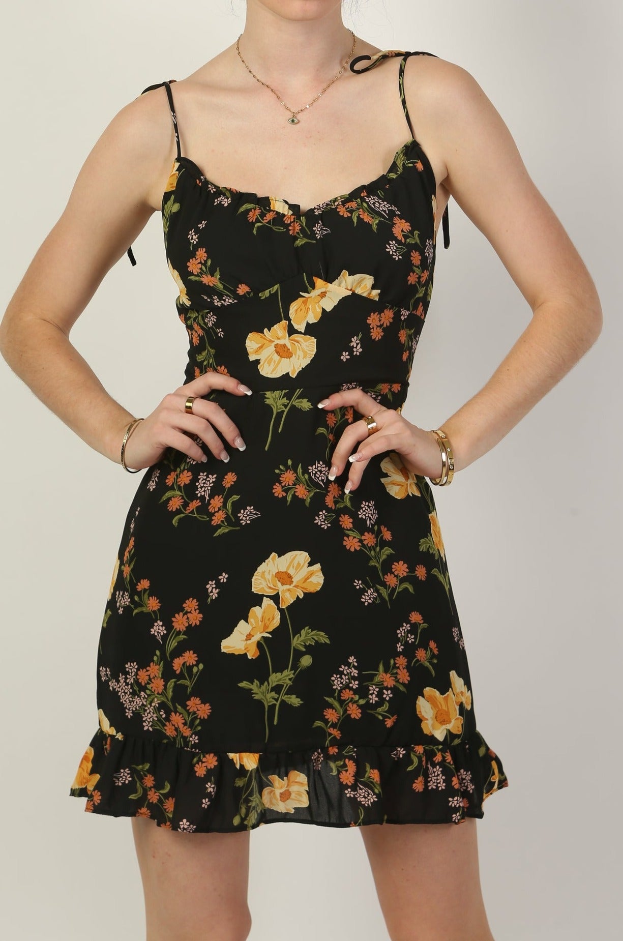 Black Floral Mini Dress