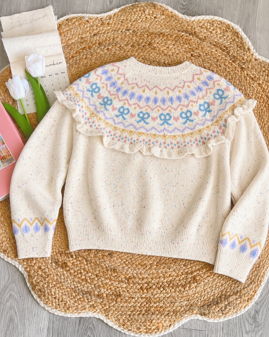 Pit a Pat Pastel Fair Isle Ruffle Knit Cardigan | Cottagecore Wool Sweater