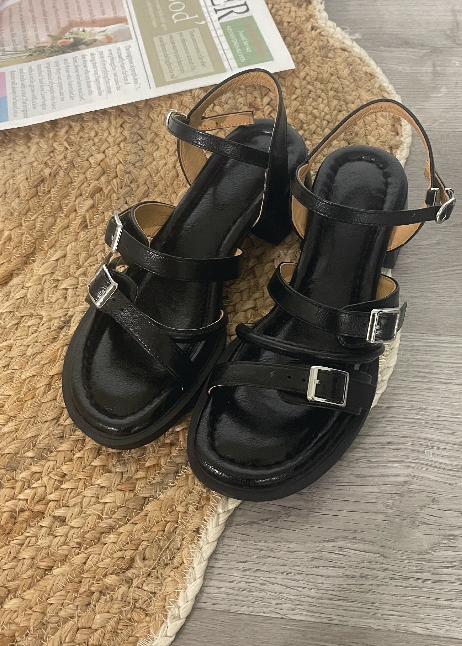 Pit a Pat Black Chunky Sandals (Pre-Order)