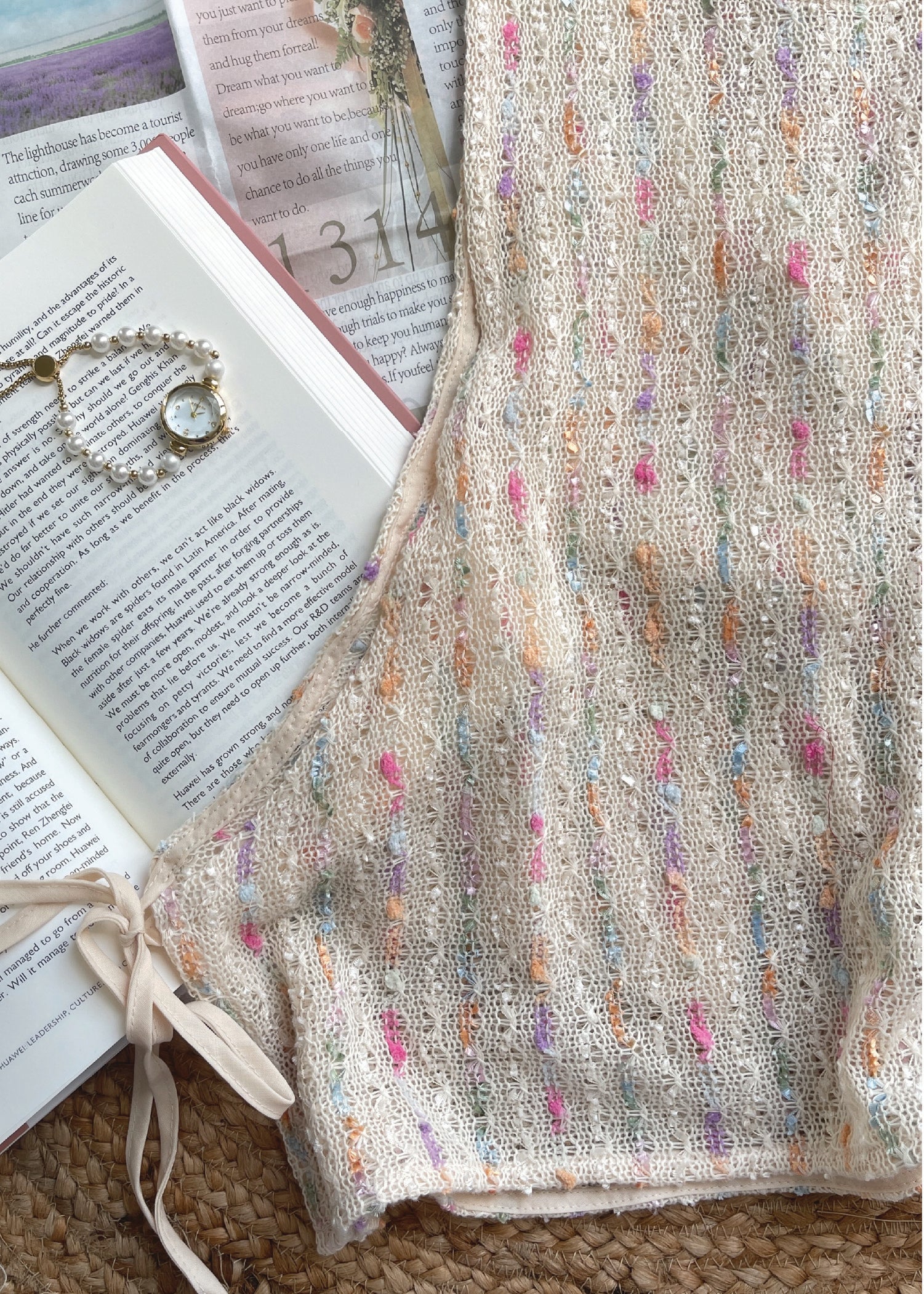 Pit a Pat Women's Cream Knit Tank Top with Adjustable Tie-Up Sides