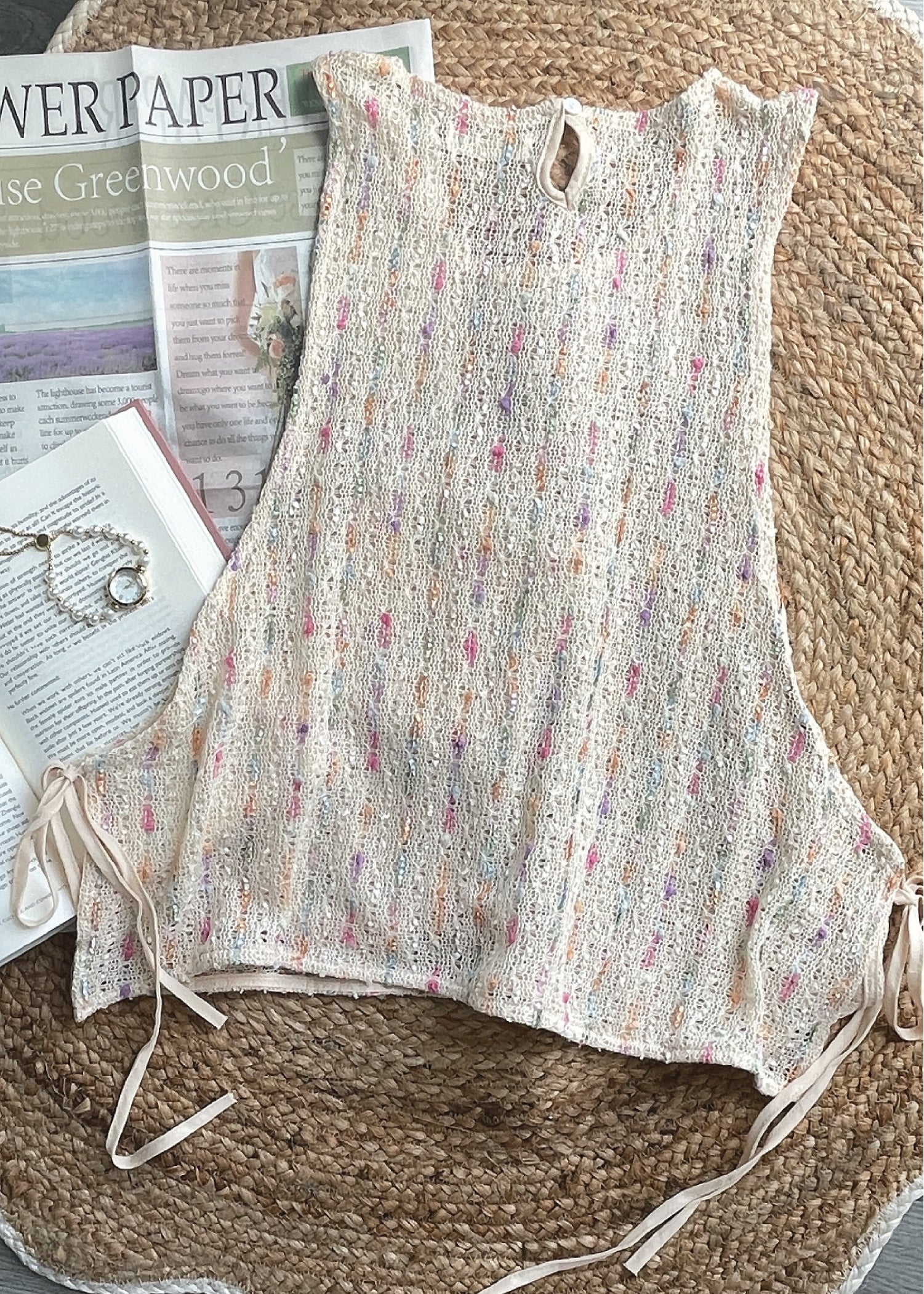 Pit a Pat Women's Cream Knit Tank Top with Adjustable Tie-Up Sides