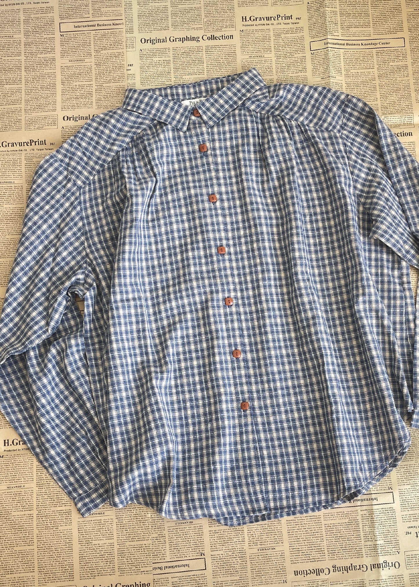 Pit a Pat Women’s Blue & White Plaid Button-Up Shirt