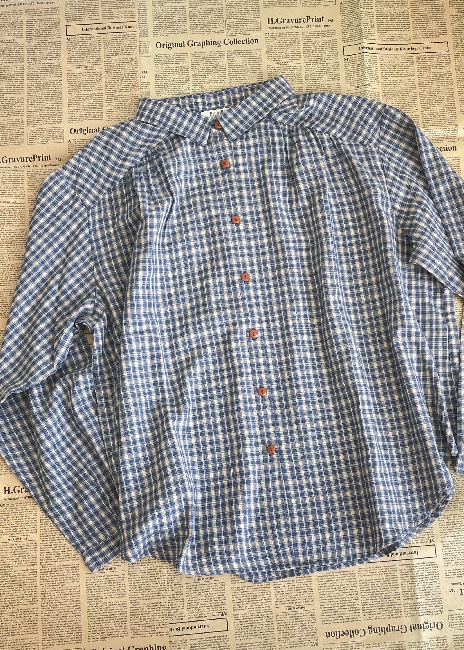 Pit a Pat Women’s Blue & White Plaid Button-Up Shirt