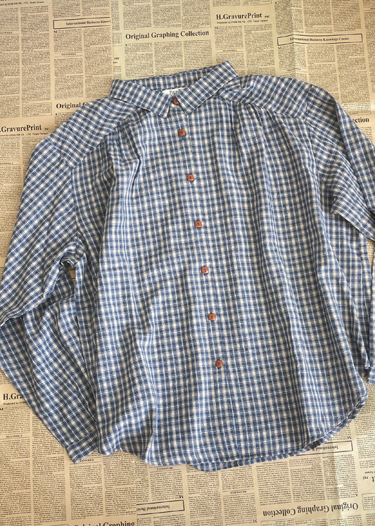 Pit a Pat Women’s Blue & White Plaid Button-Up Shirt