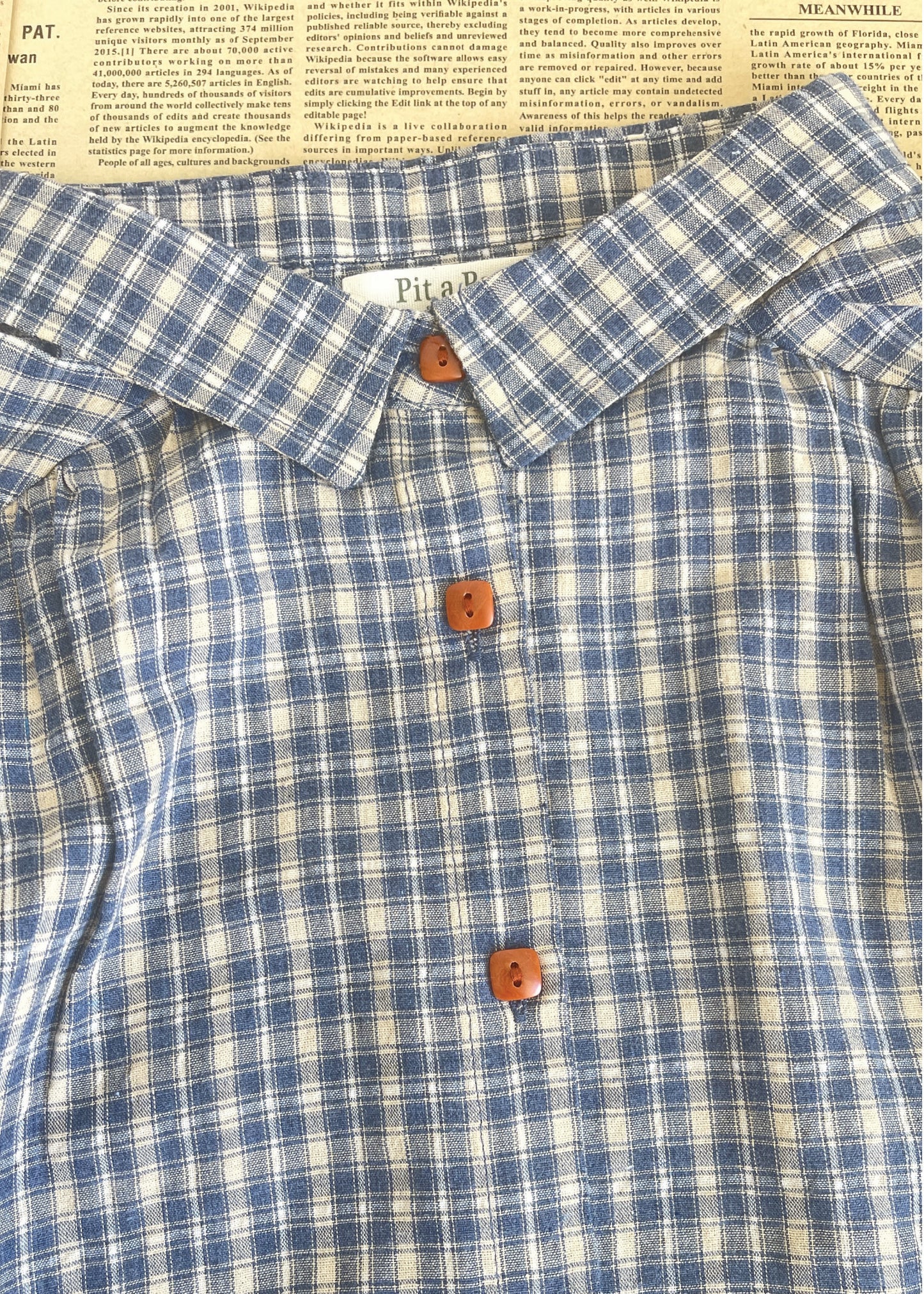 Pit a Pat Women’s Blue & White Plaid Button-Up Shirt