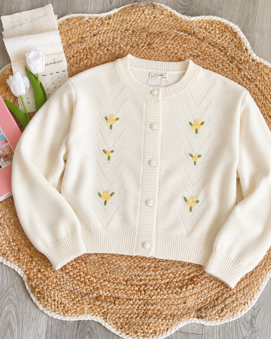 Pit a Pat Cream Floral Embroidered Knit Cardigan | Cottagecore Button-Down Sweater