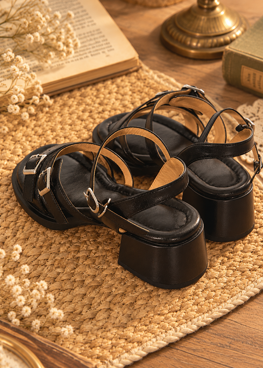 Pit a Pat Vintage Strappy Platform Sandals | Retro Buckle Block Heels
