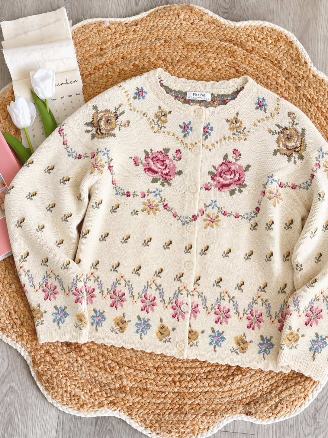 Pit a Pat Vintage Rose Garden Wool Cardigan – Cottagecore Floral Knit Sweater