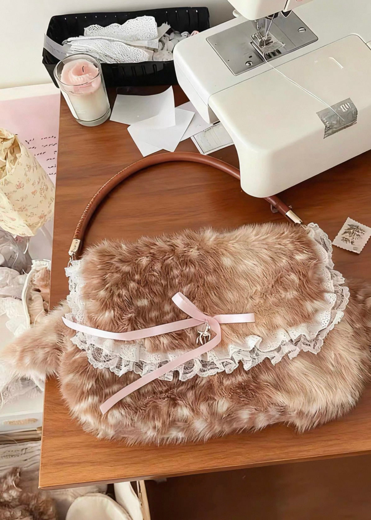 Deer Print Faux Fur Crossbody Bag with Ear Detail
