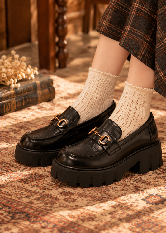 Pit a Pat Vintage Croc-Embossed Chunky Platform Loafers